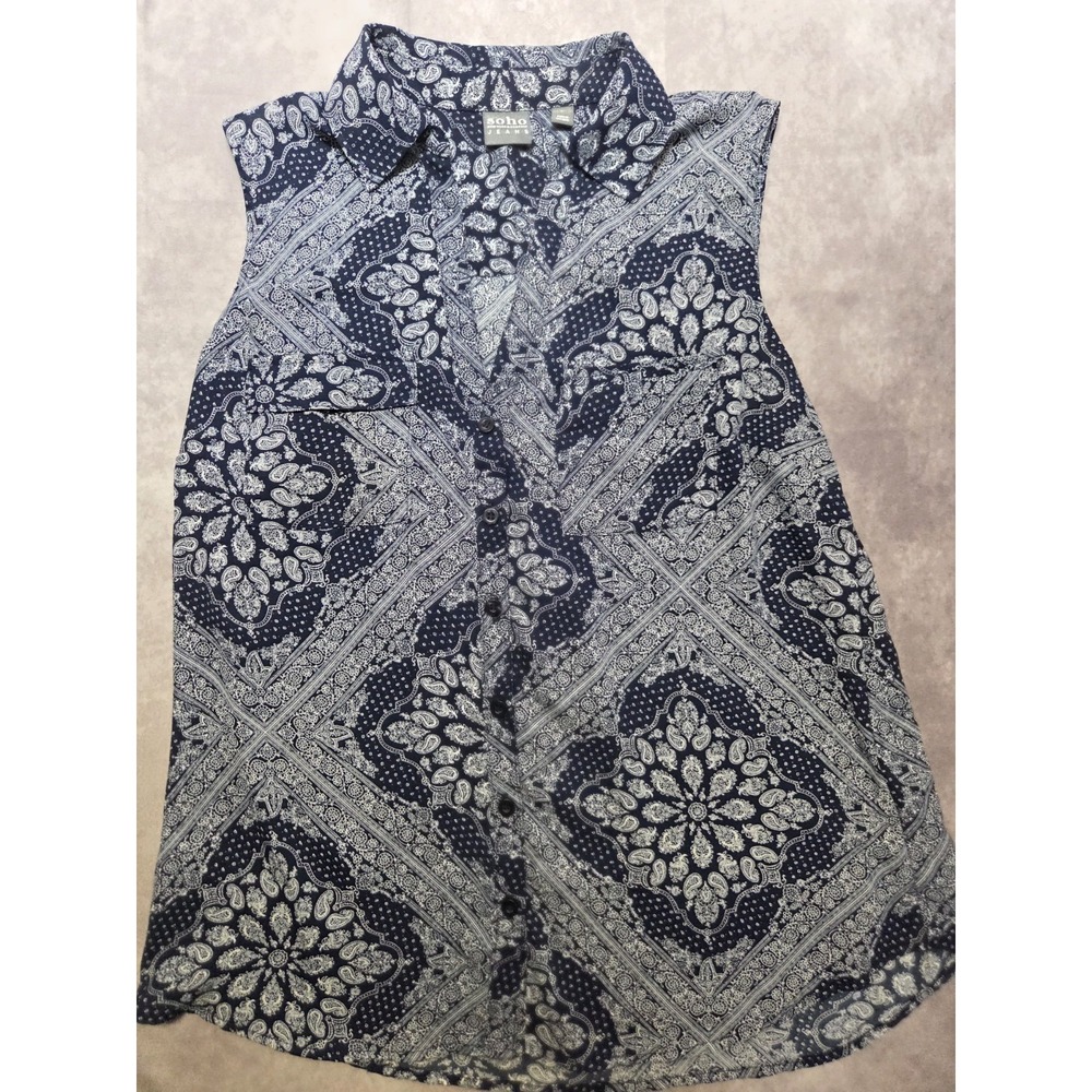 Soho New York & Company Womens Blouse Multicolor Paisley Sleeveless Zip L